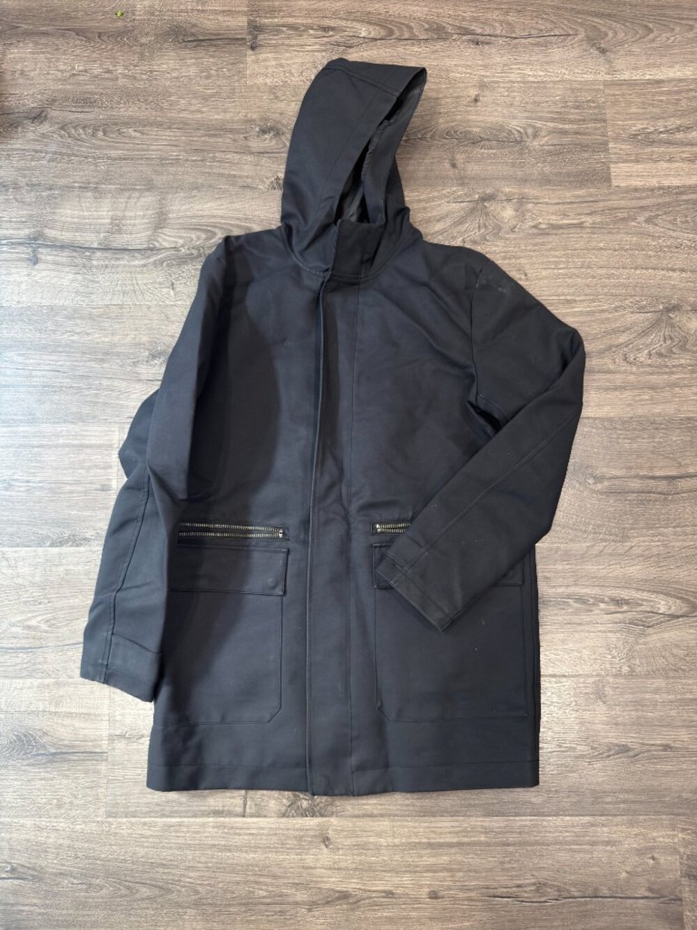 H&M Black Hooded Utility Jacket Men's Large | Zip Pockets Lined